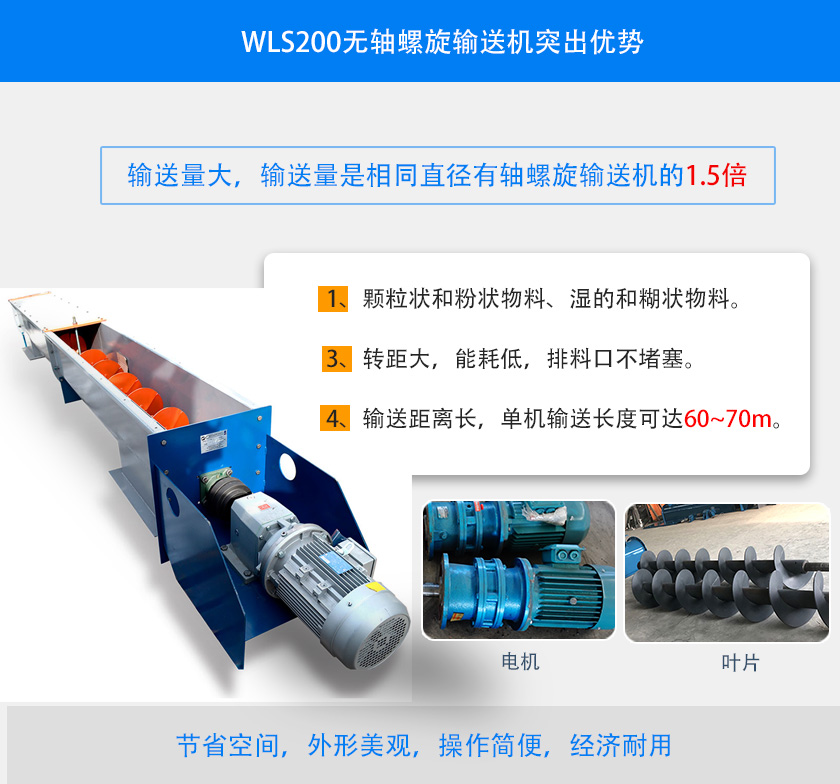 WLS200無軸螺旋輸送機(jī)突出優(yōu)勢